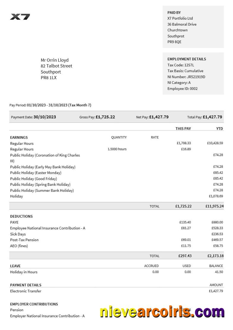 X7 Portfolio payslip